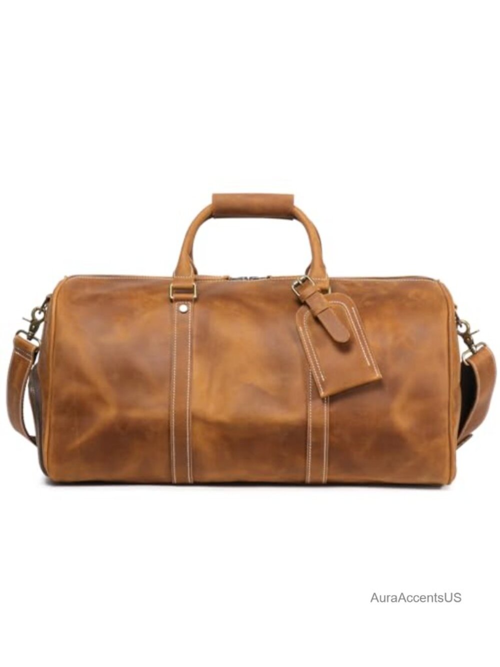 Top Grain Leather Weekend Duffel Bag YKK Zipper Shoe Compartment Travel Carry On